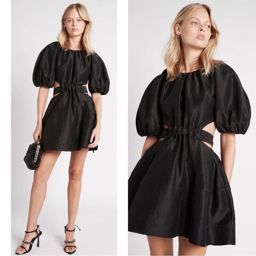 AJE Mimosa Puff Sleeve Cutout Black Onyx Mini Dress Size 6
